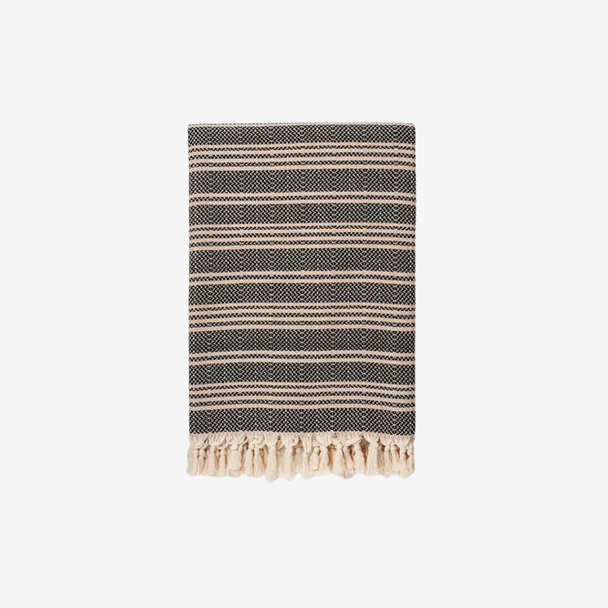 HILMI HAND LOOMED COTTON BLANKET - BLACK - SIMPLY ELEVATED HOME FURNISHIG 
