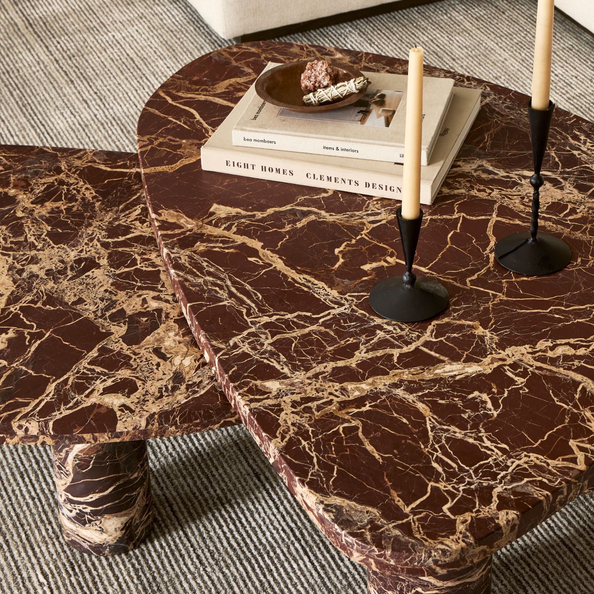 ZION COFFEE TABLE SET-MERLOT MARBLE - Simply Elevated Home Furnishing 
