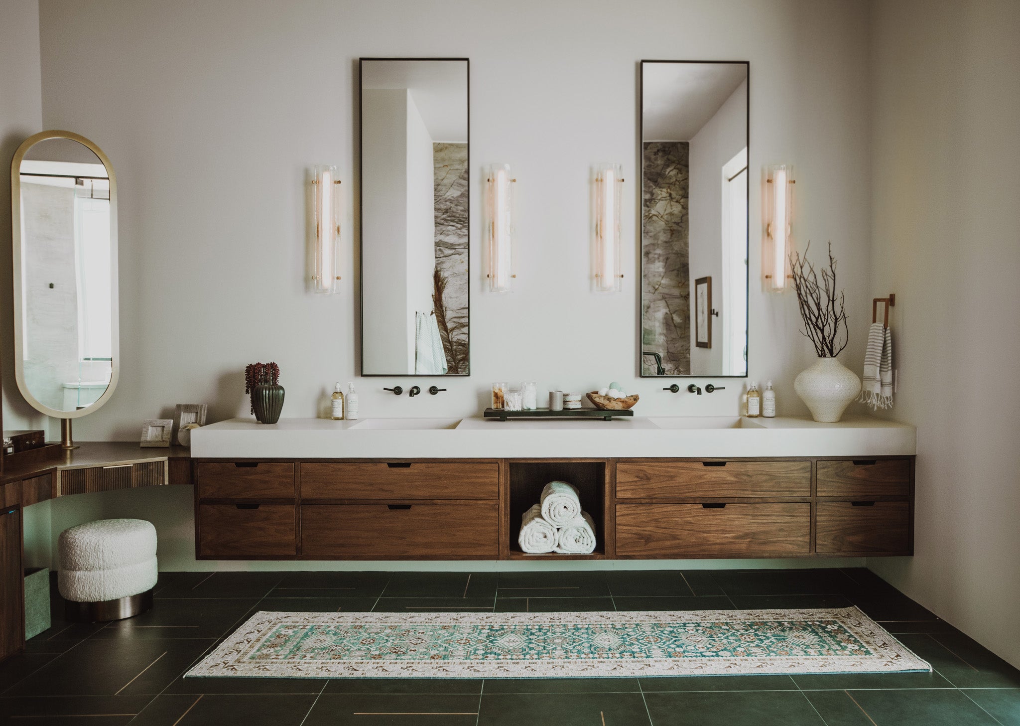 Simply Sam + Simply Elevated Home Furnishing bathroom remodel and decor staging.