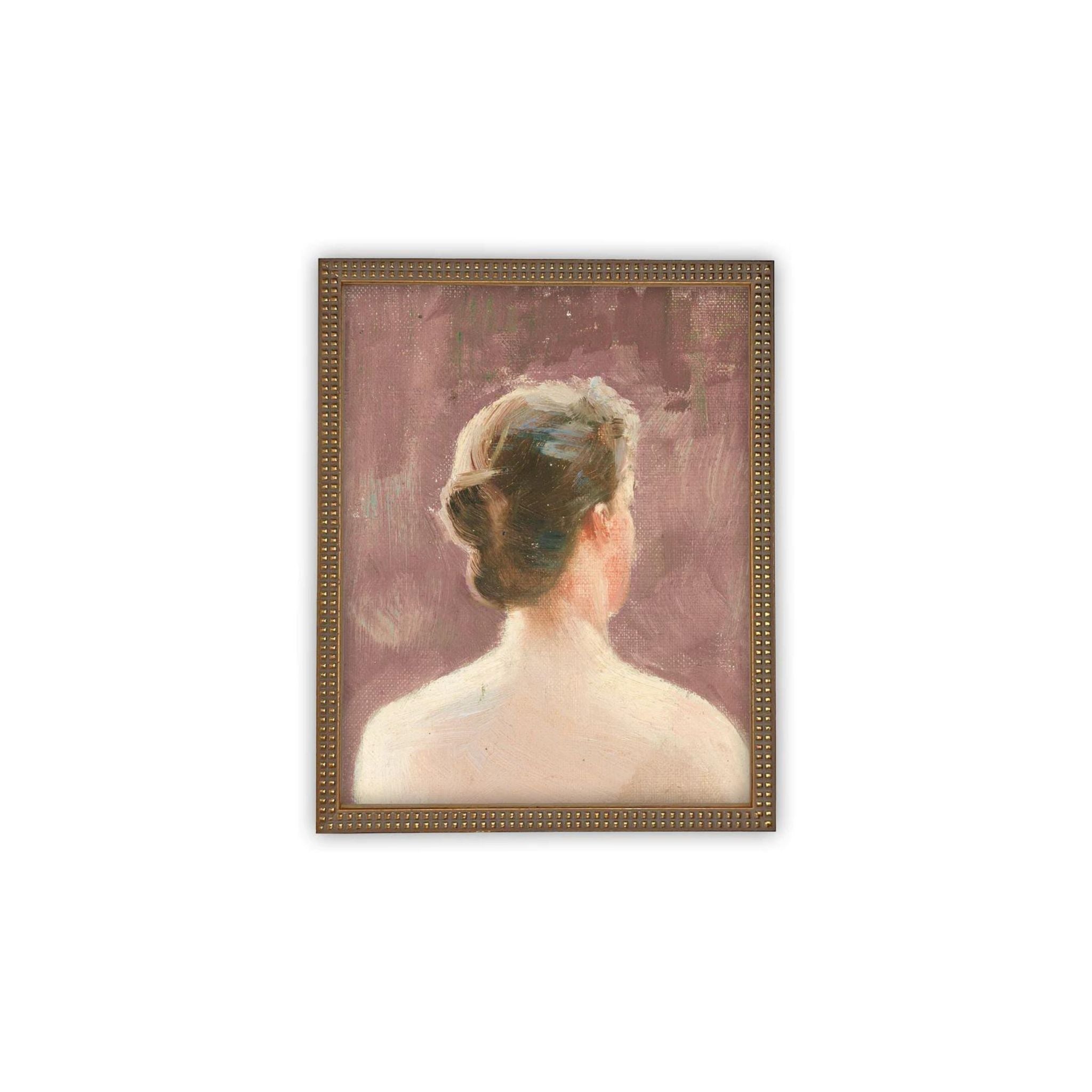VINTAGE FRAMED CANVAS ART PORTRAIT OF A WOMAN - BEADED GOLD