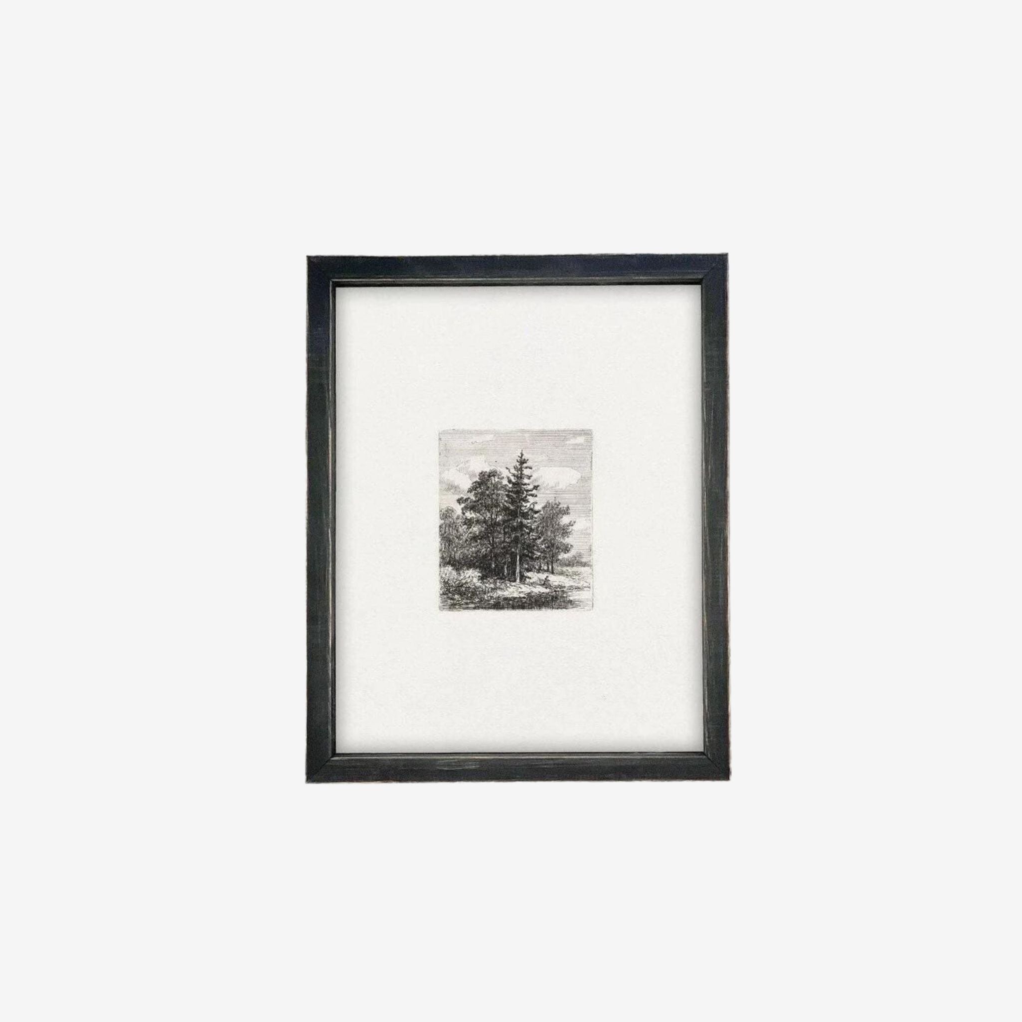 VINTAGE FRAMED CANVAS ART - BLACK & WHITE FOREST - STOW LAKE FRAME - Simply elevated home furnishing 