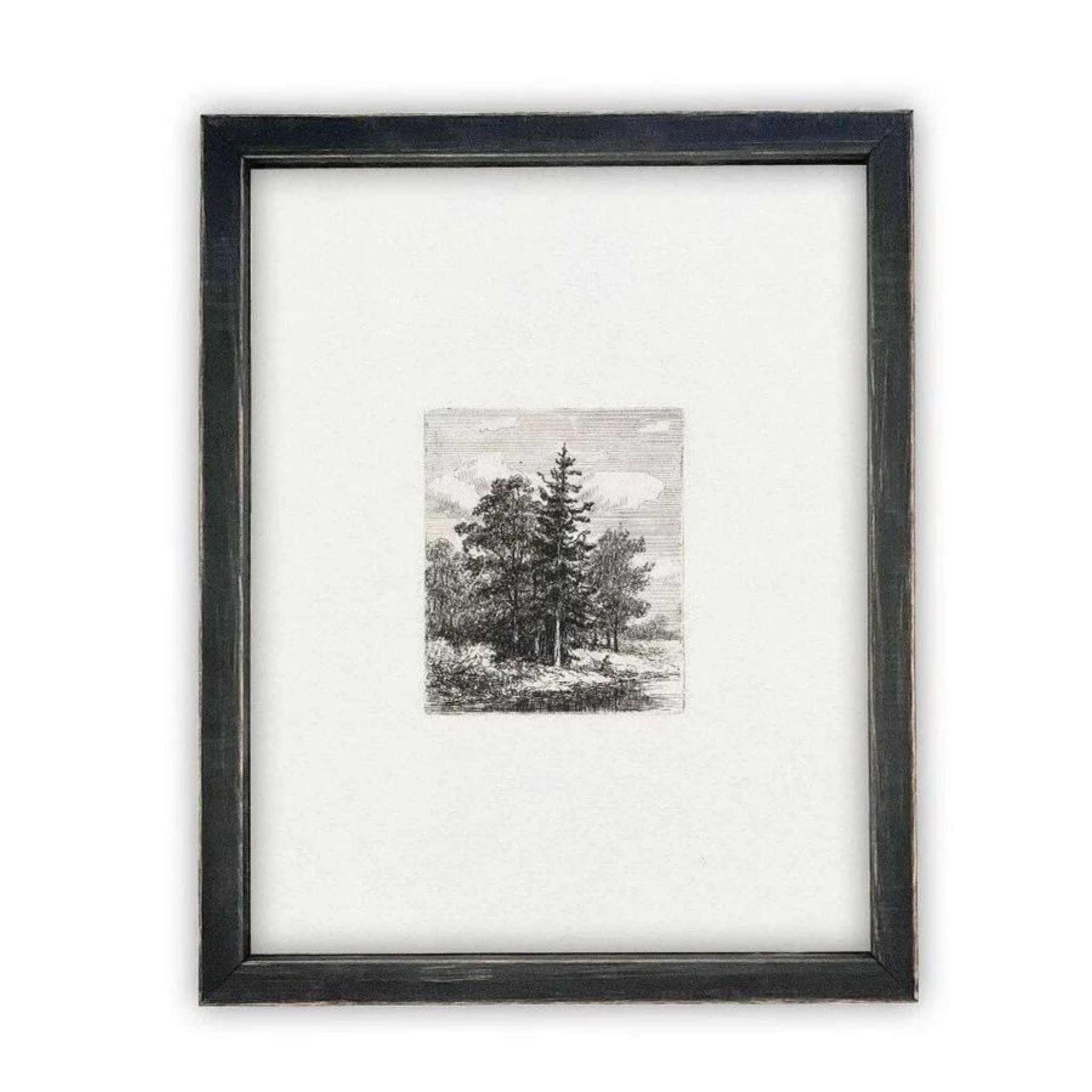 VINTAGE FRAMED CANVAS ART - BLACK & WHITE FOREST - STOW LAKE FRAME - Simply elevated home furnishing 